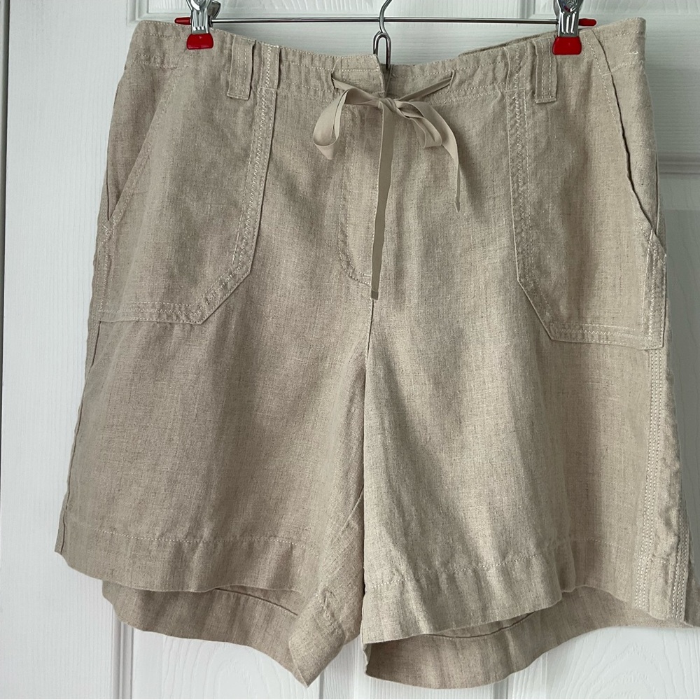 NWT LL Bean Premium Linen Oatmeal Favorite Fit Shorts Size 14